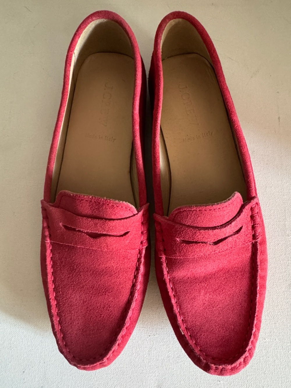 J. Crew Red Suede Penny Loafers